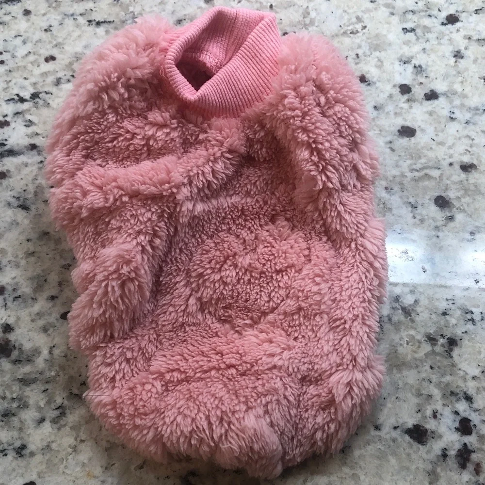 Pet Fashion Cozy Pink Fluffy Patterned Dog Sweaters Clothes Set of 3 Size S Comb